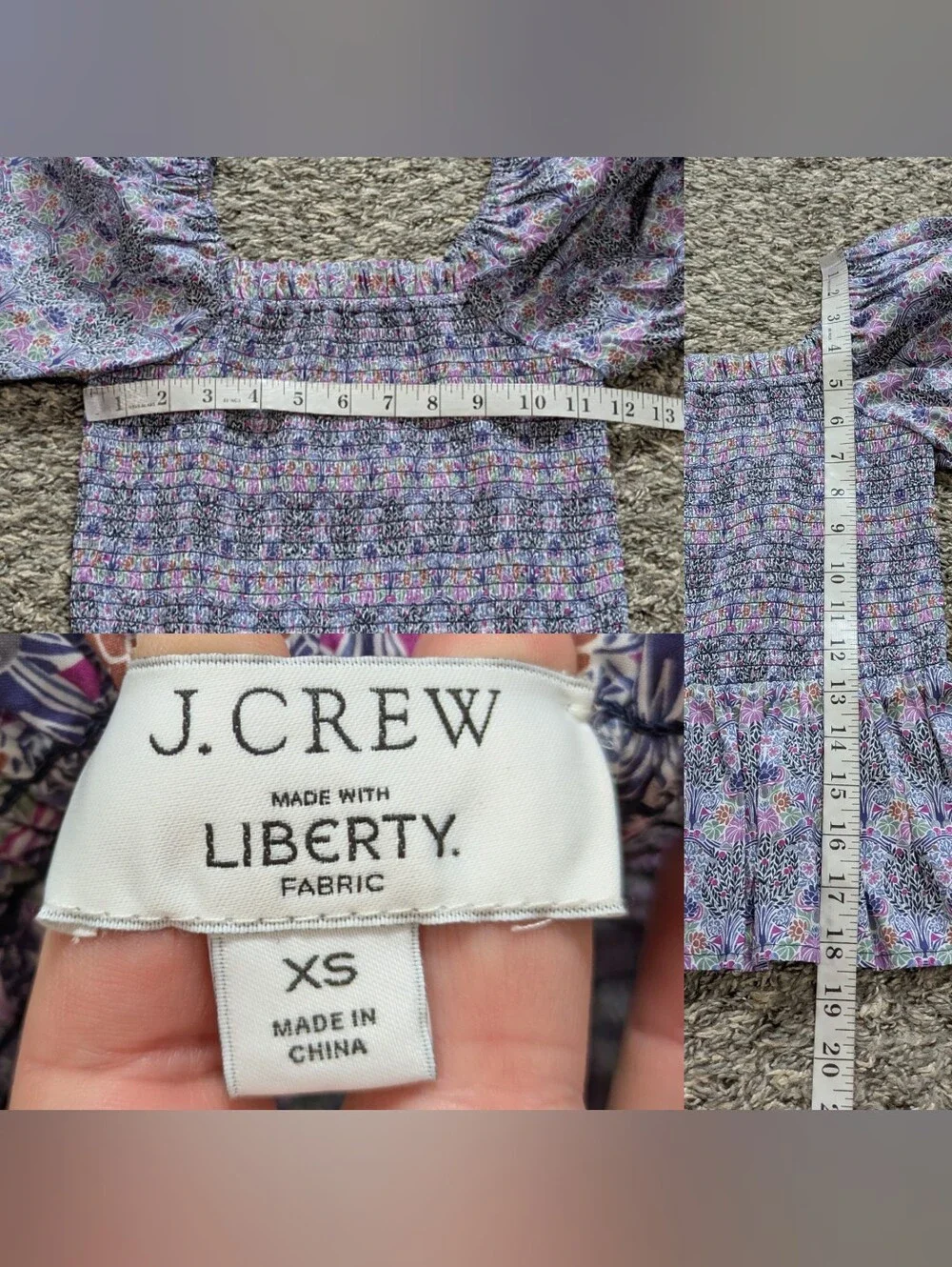 J Crew Liberty London Purple Pink Floral Smocked Peplum Puff Sleeve Blous XS